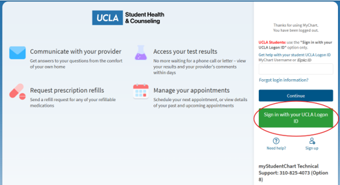 Screenshot of MyStudentChart Log in Page